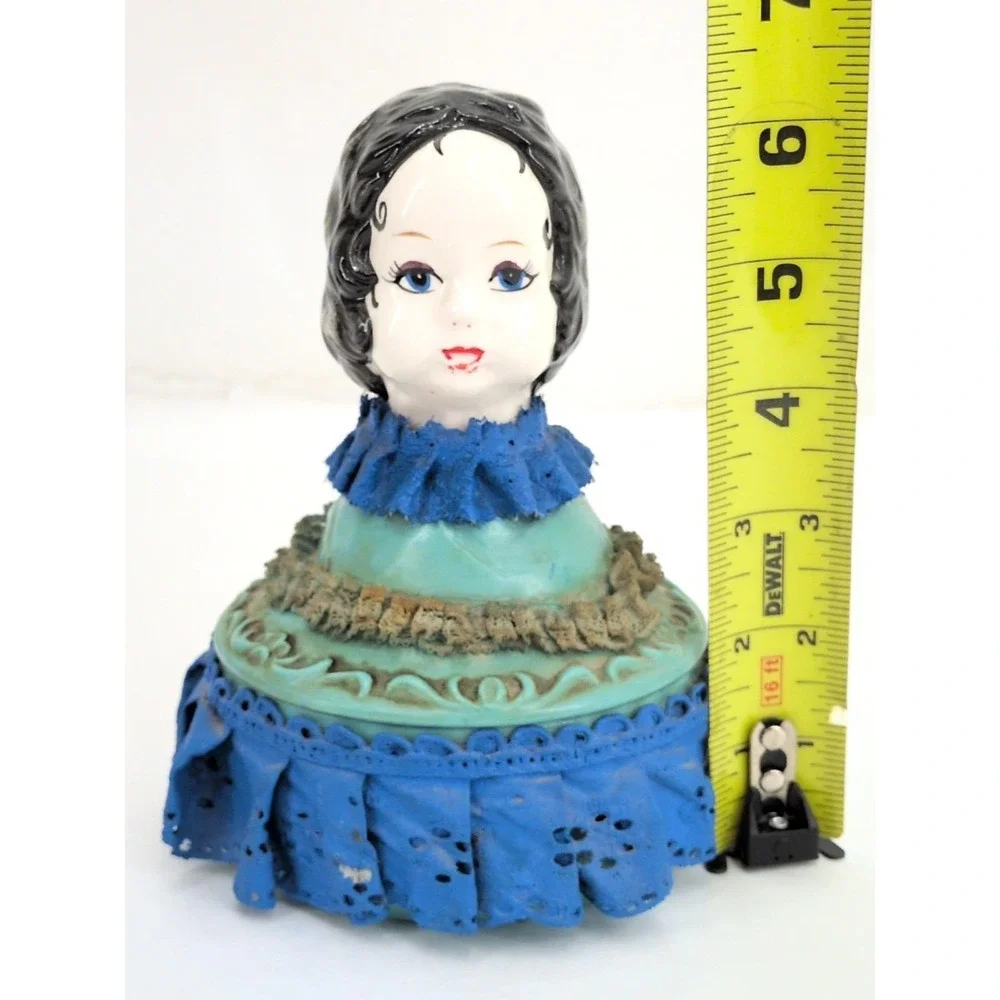 Vintage Victorian Half Doll Porcelain Lady Dresser Box Ceramic Powder Jar